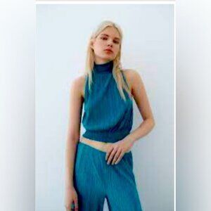 ZARA Pleated Blue Top